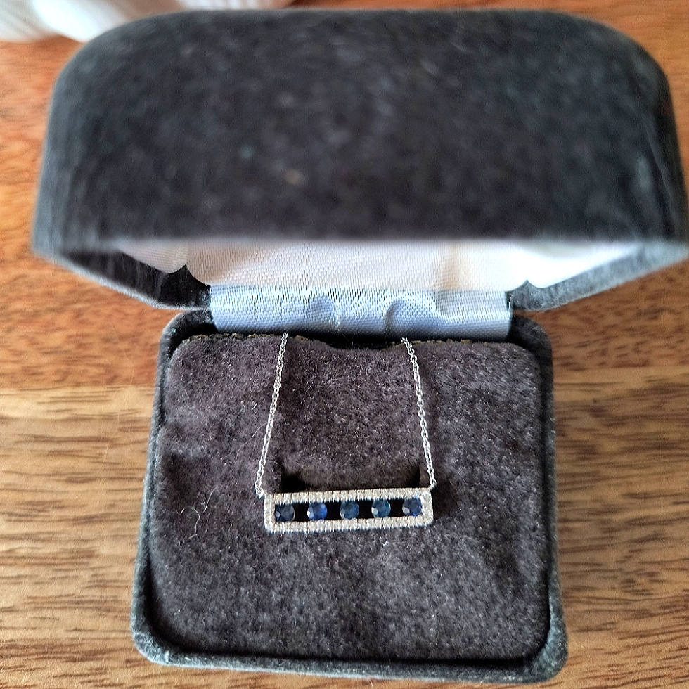 Sapphire Diamond Necklace, Rectangle Pendant Necklace, Silver